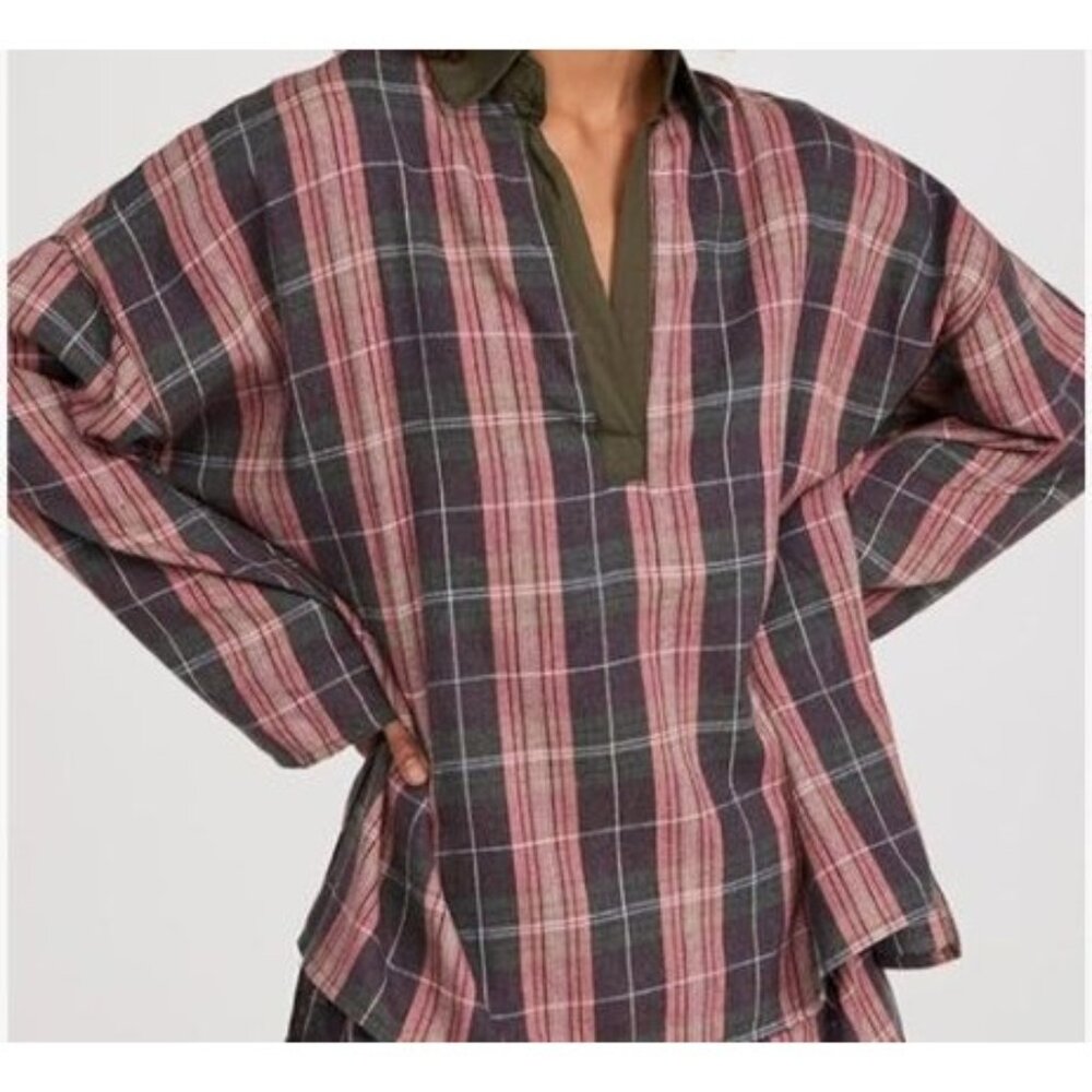 NWT Free People Sunday Morning XL Plaid Sleep Shirt Lounge Cozy Cabincore,